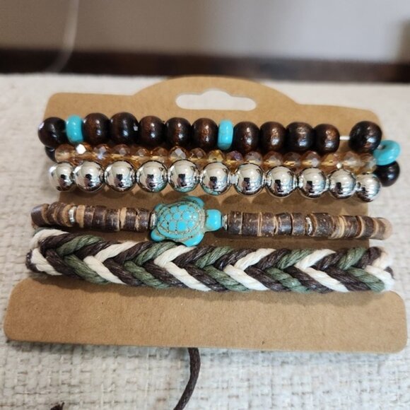 Jewelry - Nwt Womens Multi-Color Turquoise &  Wood Beaded Bracelet Set